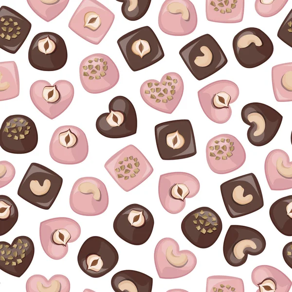 Motif Vectoriel Sans Couture Avec Des Bonbons Chocolat Rose Noir — Image vectorielle