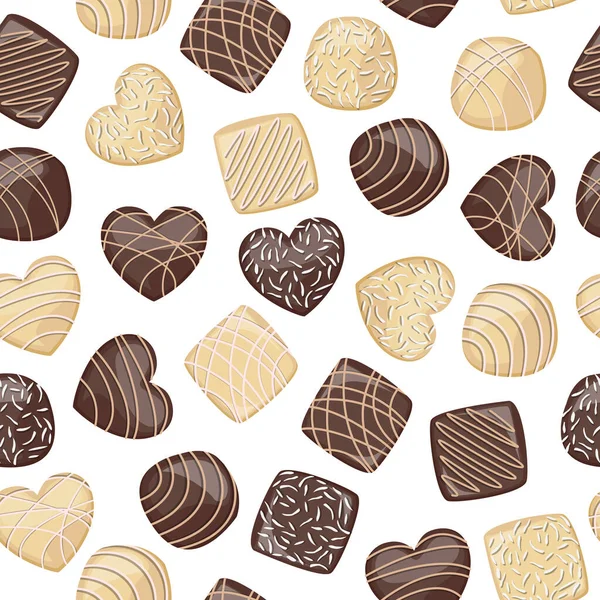 Bonbons Chocolat Blanc Noir Décorés Crème Confiserie Modèle Sans Couture — Image vectorielle