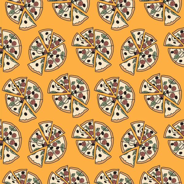 Pizza Seamless Pattern Different Ingredients Spices Vector Illustration — Stock Vector