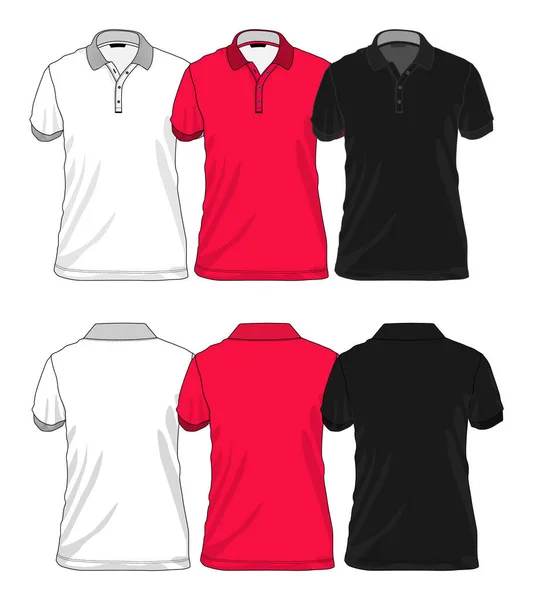 Kurzarm Poloshirt Gesamttechnische Zeichnung Mode Flache Skizze Vorder Und Rückseite — Stockvektor