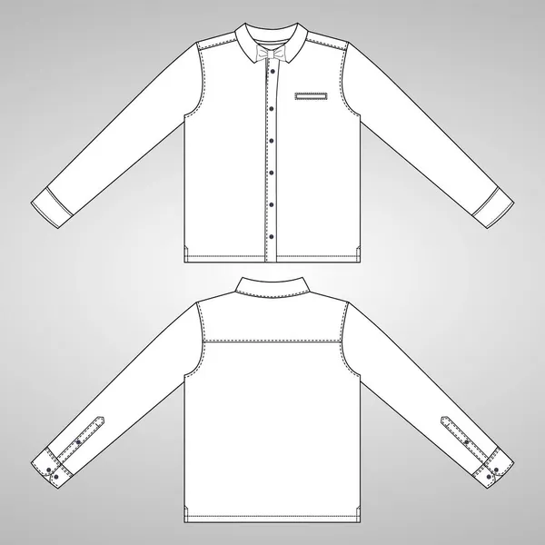 ロングスリーブリラックスフィット公式シャツ全体的な技術的なファッションスケッチの描画ベクトルイラスト シャツフラットモックアップテンプレート フロントとバックビュー — ストックベクタ