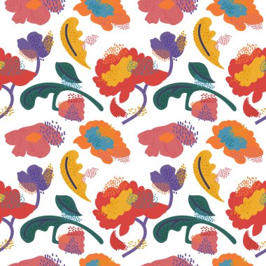 Kusursuz desenli, elle çizilmiş çiçekler. vektör illüstrasyonu