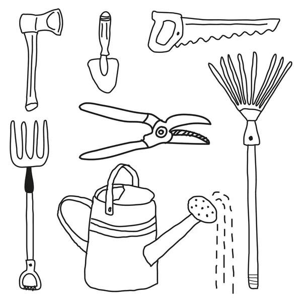 Ensemble Outils Jardinage Équipement Jardin Illustration Vectorielle — Image vectorielle