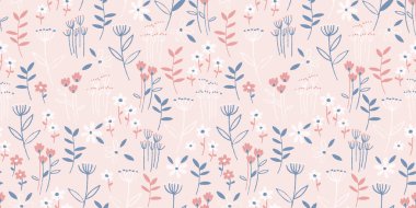 Kusursuz desenli, elle çizilmiş çiçekler. vektör illüstrasyonu