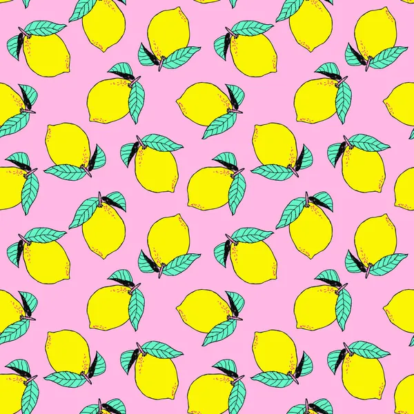 Patrón Sin Costuras Con Limones Dibujados Mano Ilustración Vectorial — Archivo Imágenes Vectoriales