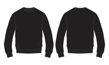 Uzun kollu, cep kapüşonlu kapüşonlu, teknik taslak çizim vektör illüstrasyonuyla tam uydu. Önde ve arkada düz giyimli tulum şablonu var. Kadınlar, erkekler unisex sweatshirt üst CAD.