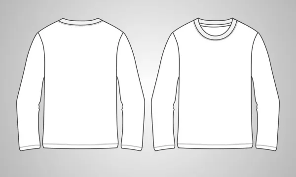 长袖领口技术素描平整时尚T恤前后看 服装设计Cad模拟向量图解模板 — 图库矢量图片