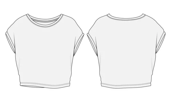 Camiseta Algodón Crop Tops Moda Técnica General Boceto Plano Vector — Vector de stock