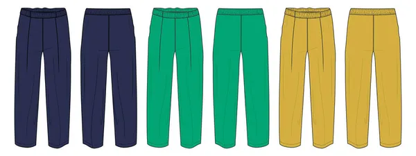 Pantalones Moda Técnica Dibujo Plano Vector Ilustración Con Longitud Media — Vector de stock