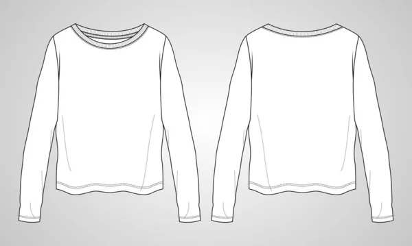 Relax Fit Camiseta Manga Larga Técnica General Fashion Flat Sketch — Archivo Imágenes Vectoriales