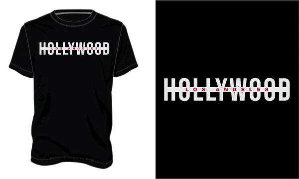 好莱坞洛杉矶 制图学T恤衫的设计准备好了 现代的 简单的 字母T恤衫矢量图形孤立在黑色模板上 时尚服装书法文字图解 — 图库矢量图片