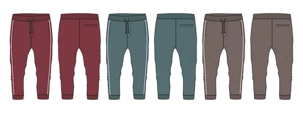 Multi Color Set Collezione Basic Sweat Pantalone Tecnico Moda Flat — Vettoriale Stock