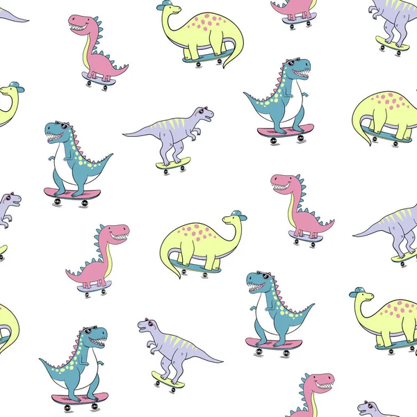 Multi Färg Tecknad Dinosaurie Vektor Sömlös Mönster Isolerad Vit Bakgrund — Stock vektor
