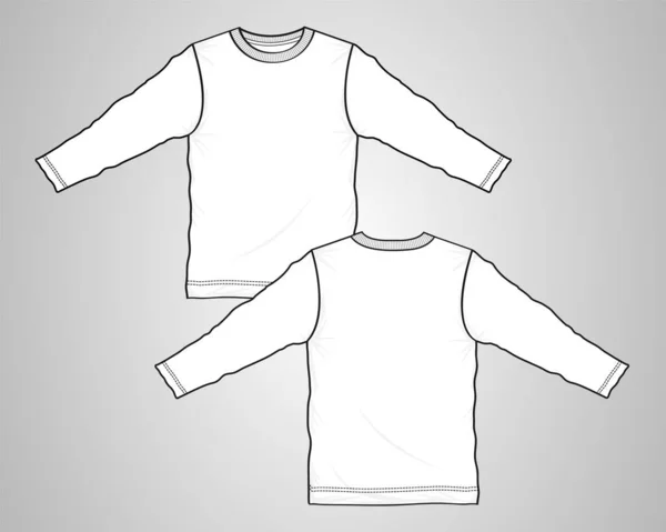 Camiseta Manga Larga General Moda Técnica Plano Bosquejo Vector Plantilla — Archivo Imágenes Vectoriales