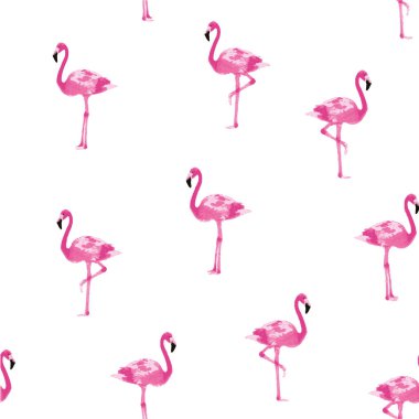 Flamingolar beyaz arkaplanda izole edilmiş kusursuz desenli vektör çizimi