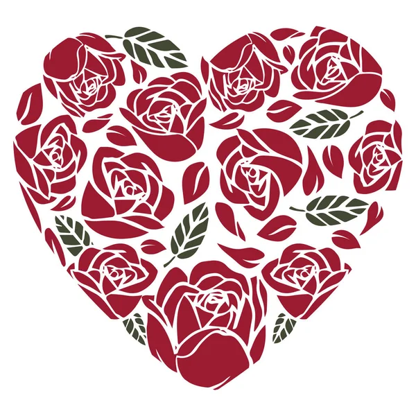 Corazón San Valentín Hecho Rosas Rojas Vector Aislado Sobre Fondo — Vector de stock