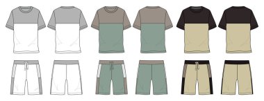 Temel Tişörtler ve şortlar Teknik taslak vektör şablonu