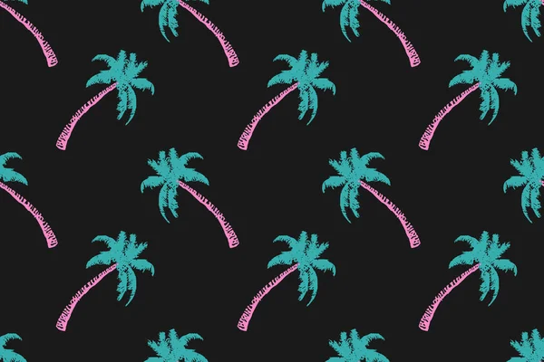 Coconut Trees Seamless Summer Pattern Isolated Black Background Vector Art — Stock Vector