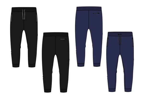 Pantalon Jogger Noir Bleu Design Illustration Vectorielle — Image vectorielle