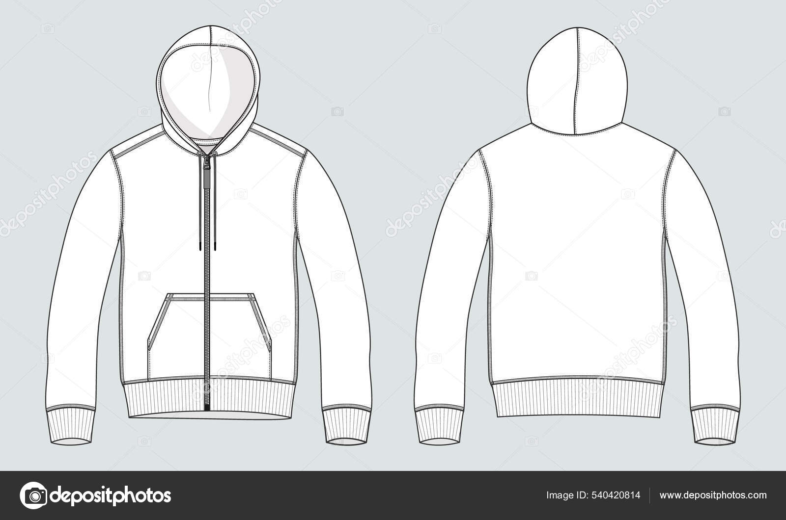 Long Sleeve Hoodie Technical Fashion Flat Sketch Vector Illustration ...