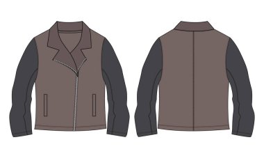 Fermuar ceketli uzun kollu, düz moda taslak çizim vektör çizim şablonu. Giyim Ceketi Sweatshirt Düz vektör çizim giysileri maketi.
