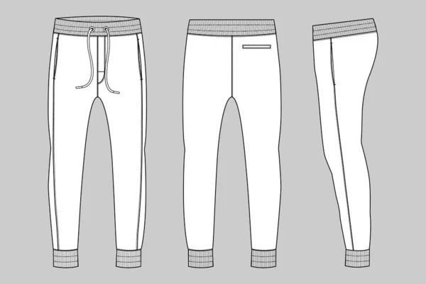 Fleece Fabric Jogger Sweatpants Overall Technical Fashion Flat Sketch Vector — Vetor de Stock