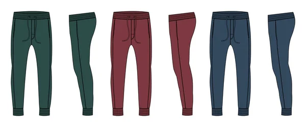 Multi Color Zestaw Kolekcji Podstawowe Spodnie Dresowe Moda Techniczna Płaski — Wektor stockowy