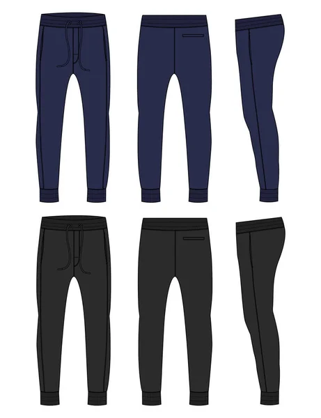 Black Navy Color Sweat Pant Technical Fashion Flat Sketch Template — стоковый вектор