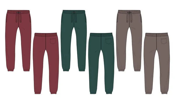 Multi Color Set Collezione Basic Sweat Pantalone Tecnico Moda Flat — Vettoriale Stock