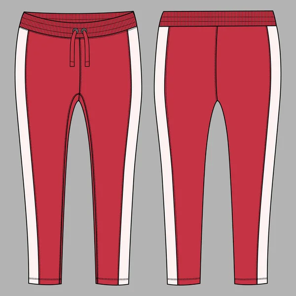 Two Tone Red White Color Leggings Technical Fashion Flat Sketch — 스톡 벡터