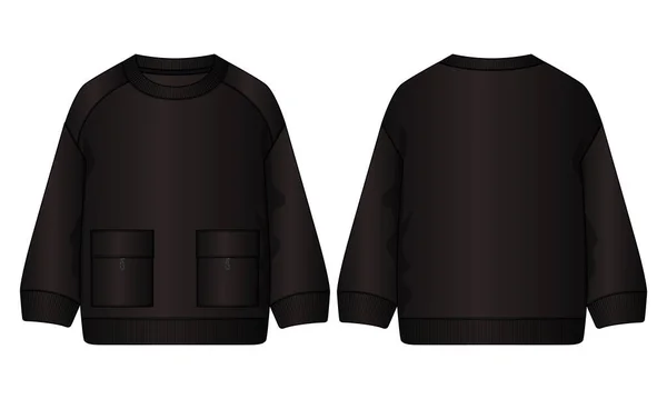 Fleece Cotton Jersey Sweatshirt Pocket Technical Fashion Flat Sketches Vector — 스톡 벡터