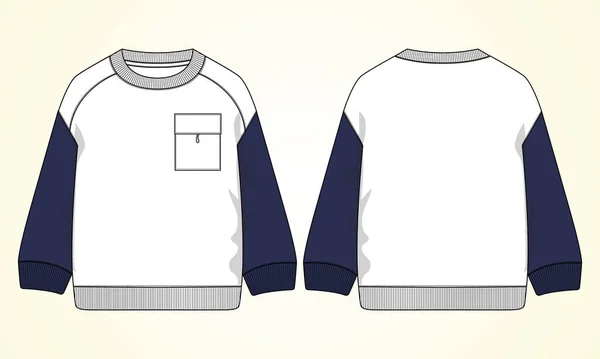Два Тони Navy Білий Колір Fleece Cotton Jersey Sweatshirt Pocket — стоковий вектор