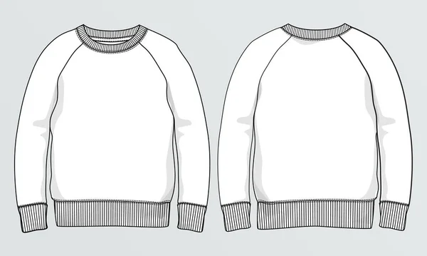 ラウンドネックロングスリーブスウェットシャツファッションフラットスケッチ技術的な図面ベクトルテンプレート男性のための アパレルドレスデザインモックアップCadイラスト グレーを基調としたセーターファッションデザイン — ストックベクタ