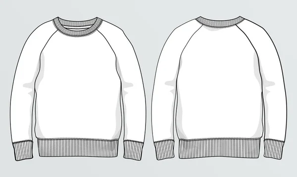 Cuello Redondo Manga Larga Sudadera Moda Plano Bocetos Dibujo Técnico — Vector de stock