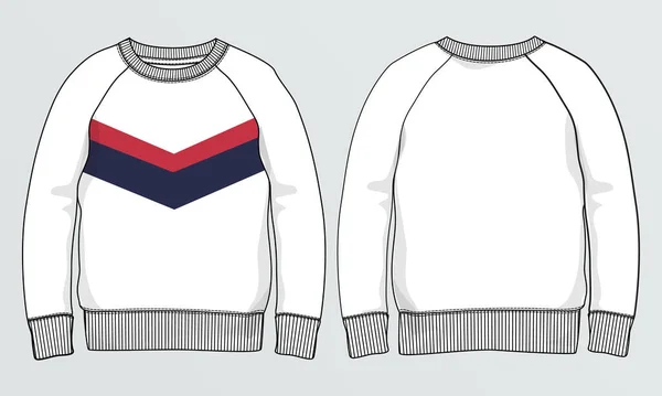 Langarm Sweatshirt Mit Bruststreifen Mode Flache Skizzen Technische Zeichnung Vektorschablone — Stockvektor