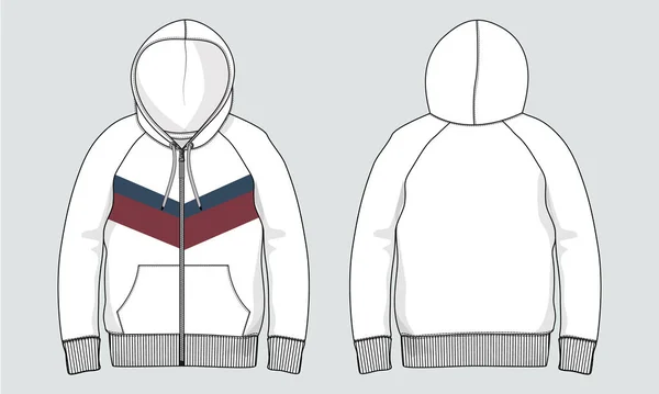 Long Sleeve Hoodie Chest Stripe Zipper Sweatshirch Технічна Мода Drawing — стоковий вектор