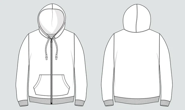 Long Sleeve Hoodie Technical Fashion Flat Sketch Vector Illustration Template — Image vectorielle