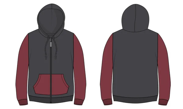 Two Tone Red Navy Blue Color Hoodie Technical Fashion Flat — ストックベクタ