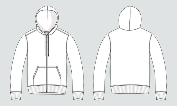 Long Sleeve Hoodie Technical Fashion Flat Sketch Vector Illustration Template — Vector de stock