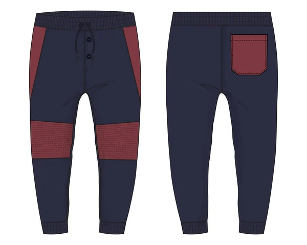 Red Navy Color Basic Sweat Pants Technical Fashion Flat Sketch — Stock vektor