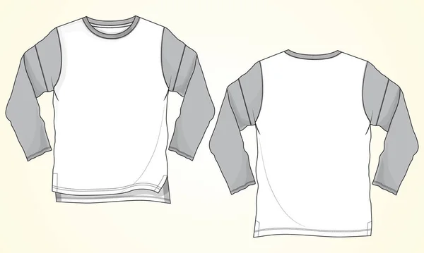 Camiseta Básica Manga Larga Blanca Gris Bicolor Boceto Plano Moda — Vector de stock