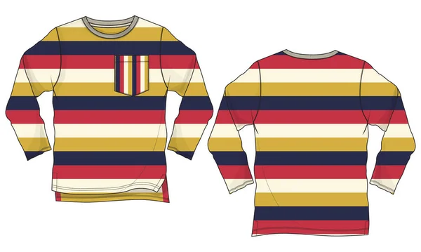Langärmeliges Shirt Mit Tasche Und Mehrfarbigem Streifen Ganzen Körper Technische — Stockvektor