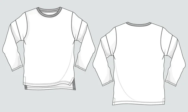 Long Sleeve Shirt Technical Fashion Flat Sketch Vector Template Front — Stock Vector