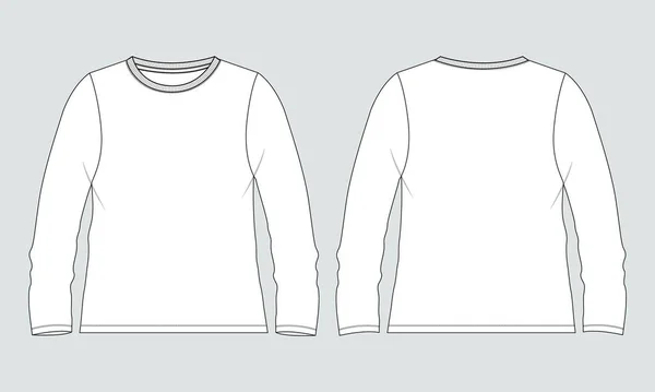 Camiseta Manga Larga General Plantilla Dibujo Plano Moda Técnica Para — Vector de stock