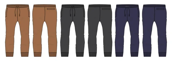 Khaki Navy Czarny Zestaw Kolorów Podstawowe Spodnie Dresowe Moda Techniczna — Wektor stockowy