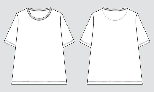 Gola Redonda Shirt Manga Curta Modelo Vetor Esboço Técnico Para — Vetor de Stock
