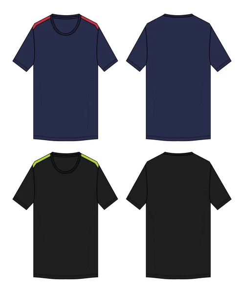 Color Negro Azul Marino Manga Corta Camiseta Básica General Técnica — Vector de stock