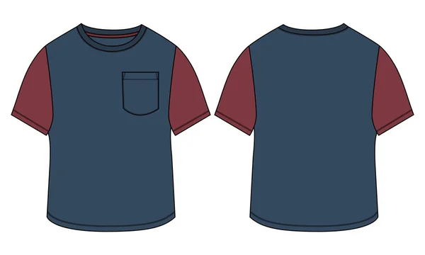 Δύο Τόνος Κόκκινο Ναυτικό Μπλε Χρώμα Τσέπη Oversize Σώμα Σύντομο — Διανυσματικό Αρχείο