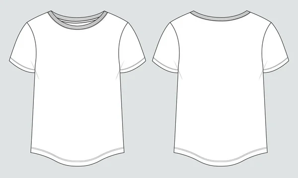 Koszulka Krótkim Rękawem Okrągłym Dolnym Obszyciem Projekt Sukienki Technicznej Moda — Wektor stockowy