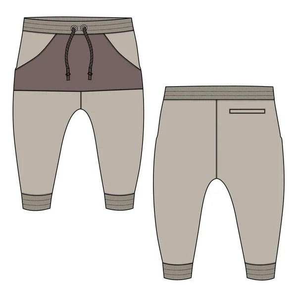 Pantalón Sudor Básico Dos Tonos Color Caqui Con Plantilla Dibujo — Vector de stock